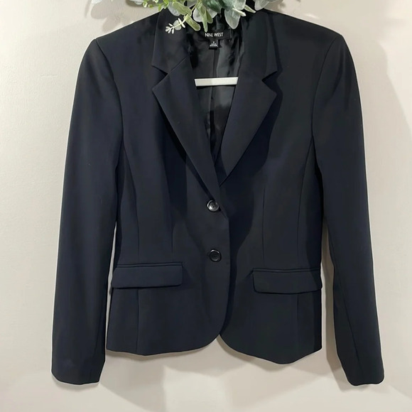 Nine West Two Button Suit Jacket Blazer Black Collared 2 - Picture 1 of 12